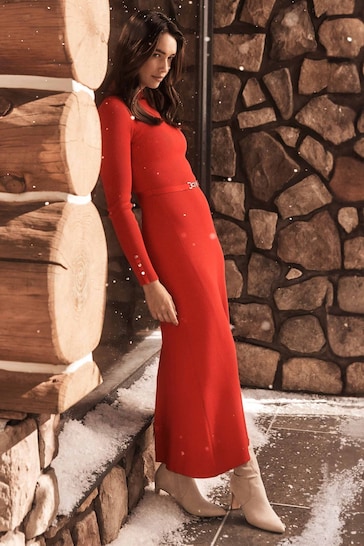 Forever New Red Brielle Fit and Flare Midi Dress