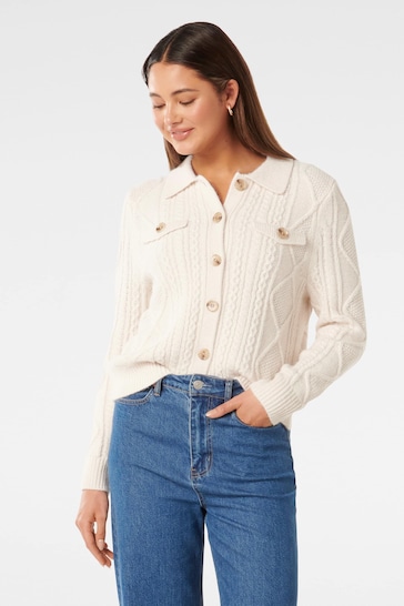 Forever New White Cassie Cable Knit Cardigan