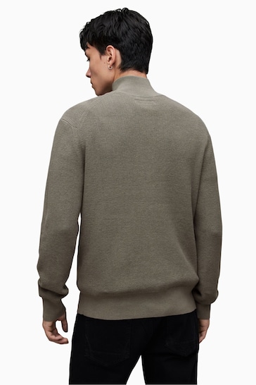 AllSaints Grey Aspen Zip Funnel Neck Sweater