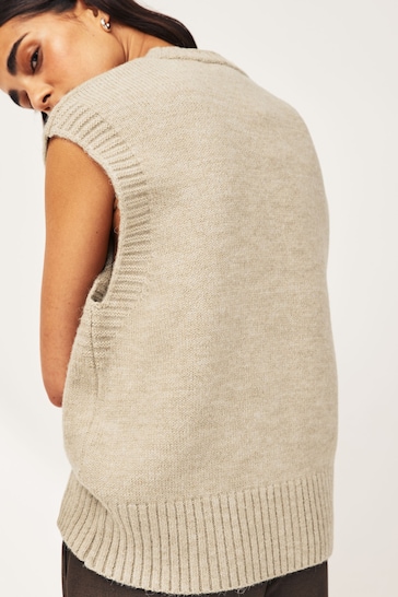 Oatmeal Button Front Knitted Tank Top