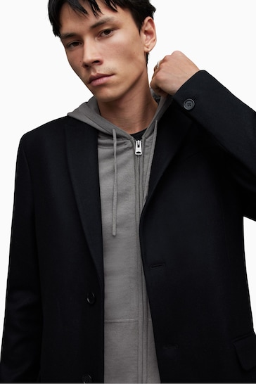 AllSaints Grey Black Mode Merino Zip Hoodie