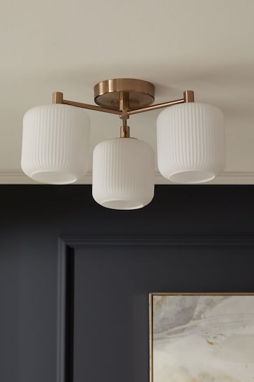 Brass Ryker 3 Light Flush Ceiling Light Fitting - Also Suitable for Use in Bathrooms