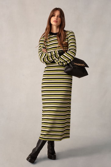 Ro&Zo Green Textured Stripe Knitted Dress