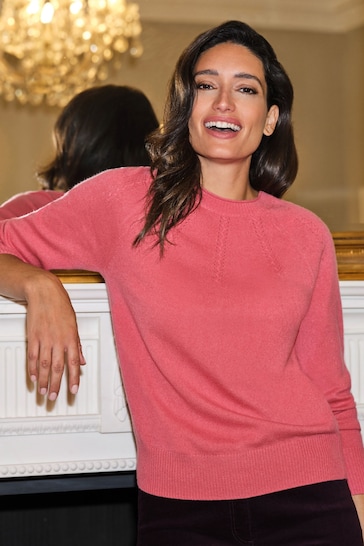Pure Collection Pink Pointelle Yoke Jumper