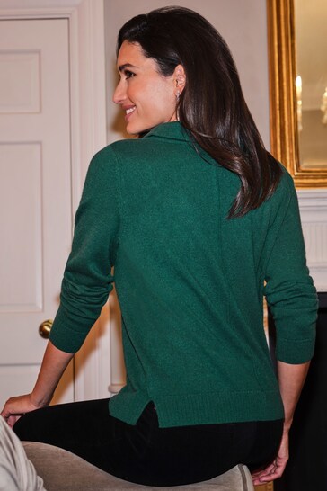 Pure Collection Green Cashmere Bardot Neck Jumper