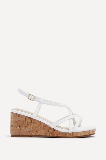 Linzi White Safiya Strappy Wedge Sandals With Wrap Around Ankle Strap