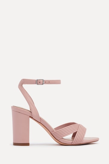 Linzi Pink City Block Heeled Sandals With Wrap Around Ankle Strap