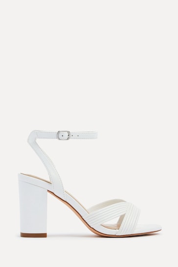Linzi White City Block Heeled Sandals With Wrap Around Ankle Strap