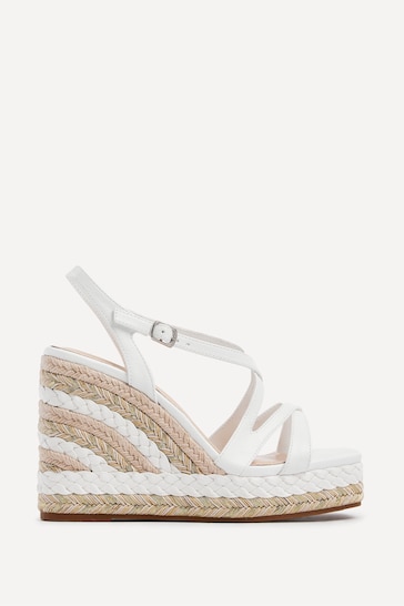 Linzi White Marbella Cross-Over Front Strap With Rope Embellished Wedges