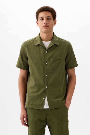 Gap Green Linen Cotton Short Sleeve Shirt