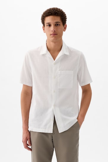 Gap White Linen Cotton Short Sleeve Shirt