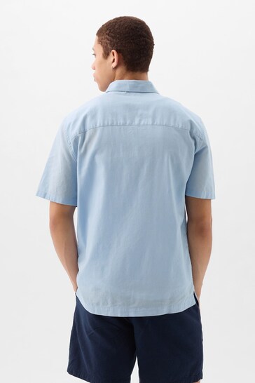 Gap Blue Linen Cotton Short Sleeve Shirt