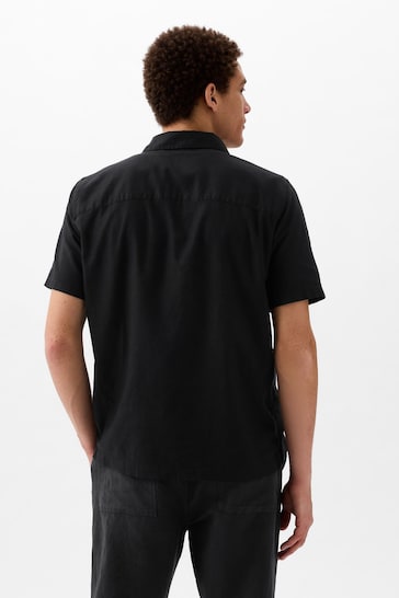 Gap Black Short Sleeve Linen Cotton Shirt
