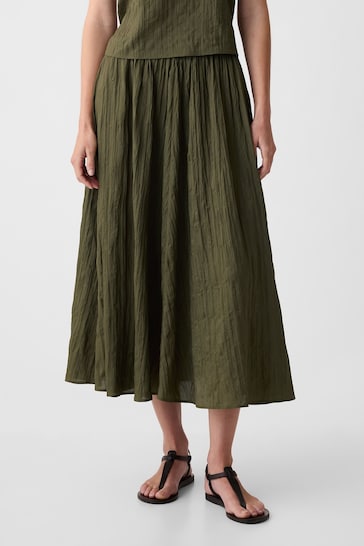 Gap Green Crinkle Pull On Midi Skirt