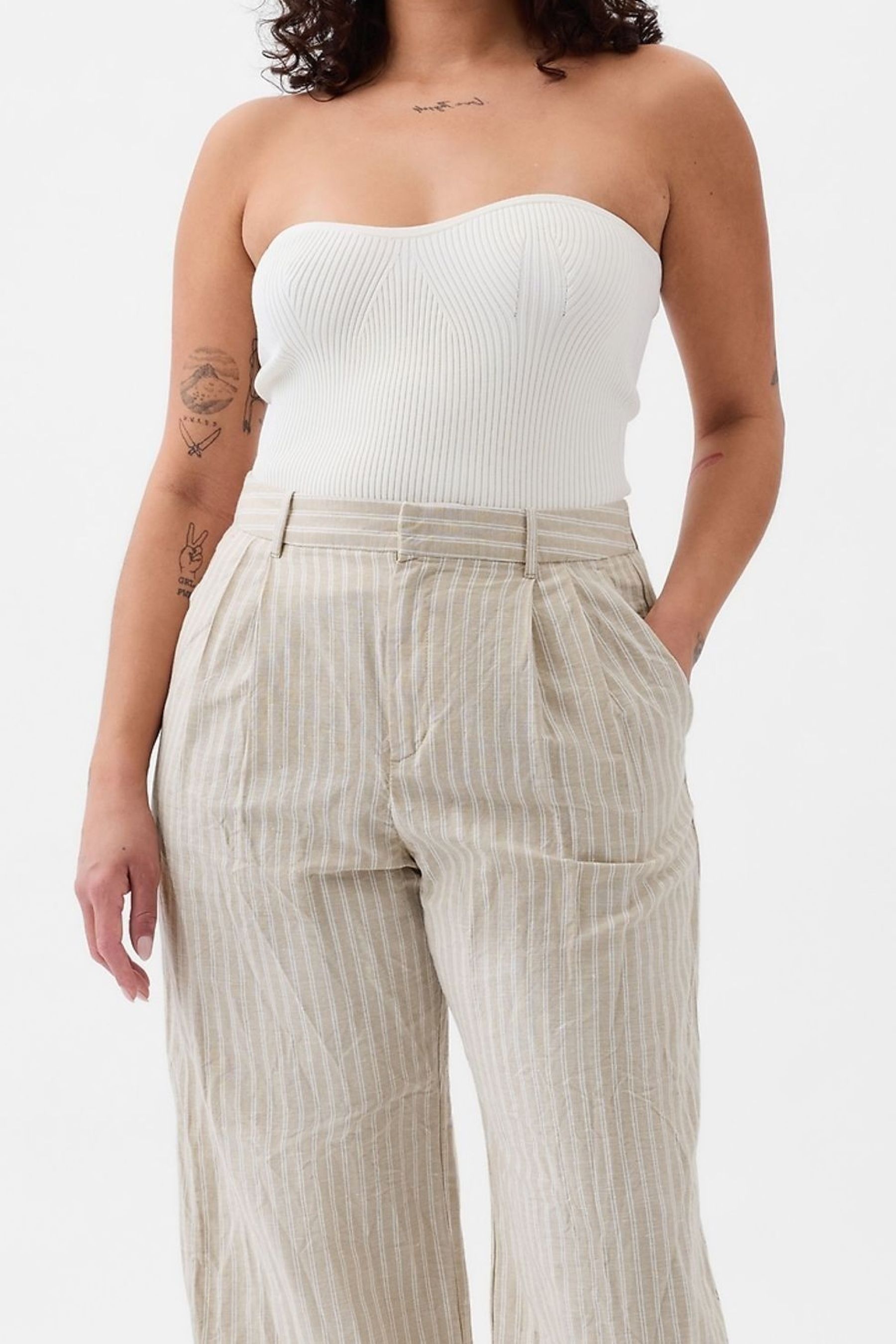 High waisted striped linen pants clearance