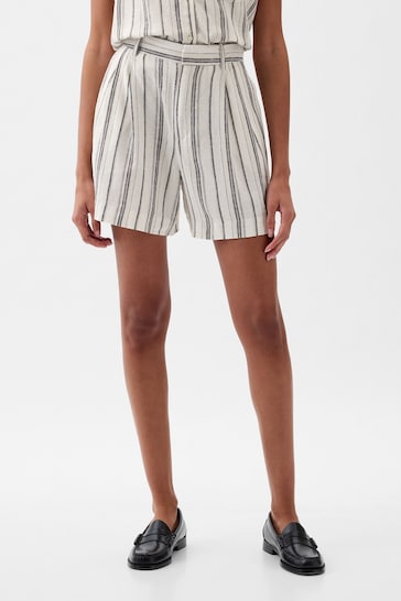 Gap Neutral Stripe 4" Linen Cotton Everyday Shorts