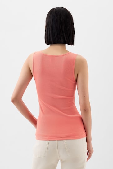 Gap Coral Pink Ribbed Scoop Neck Thick Strap Vest