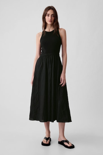 Gap Black Linen Cotton Long Sleeve Maxi Dress