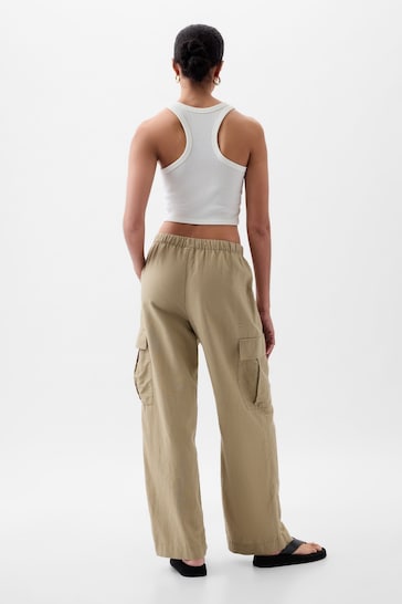 Gap Beige Linen Cotton Blend Cargo Trousers