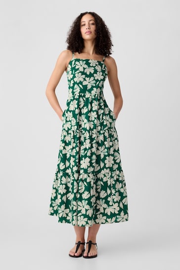 Gap Green Floral Print Tiered Maxi Dress