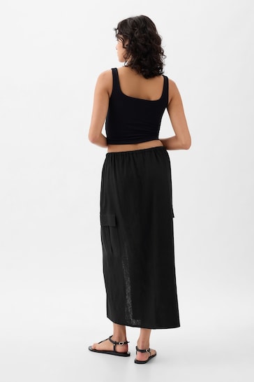 Gap Black Linen Cotton Uitlity Pocket Midi Skirt