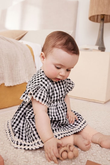 Black/White Gingham Baby Dress and Leggings Set