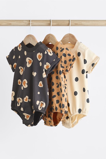 Black/ Cream Animal Print Baby T-Shirt Rompers 3 Pack