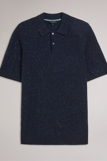 Ted Baker Blue Ustee Nep Polo Shirt With Cable Detail
