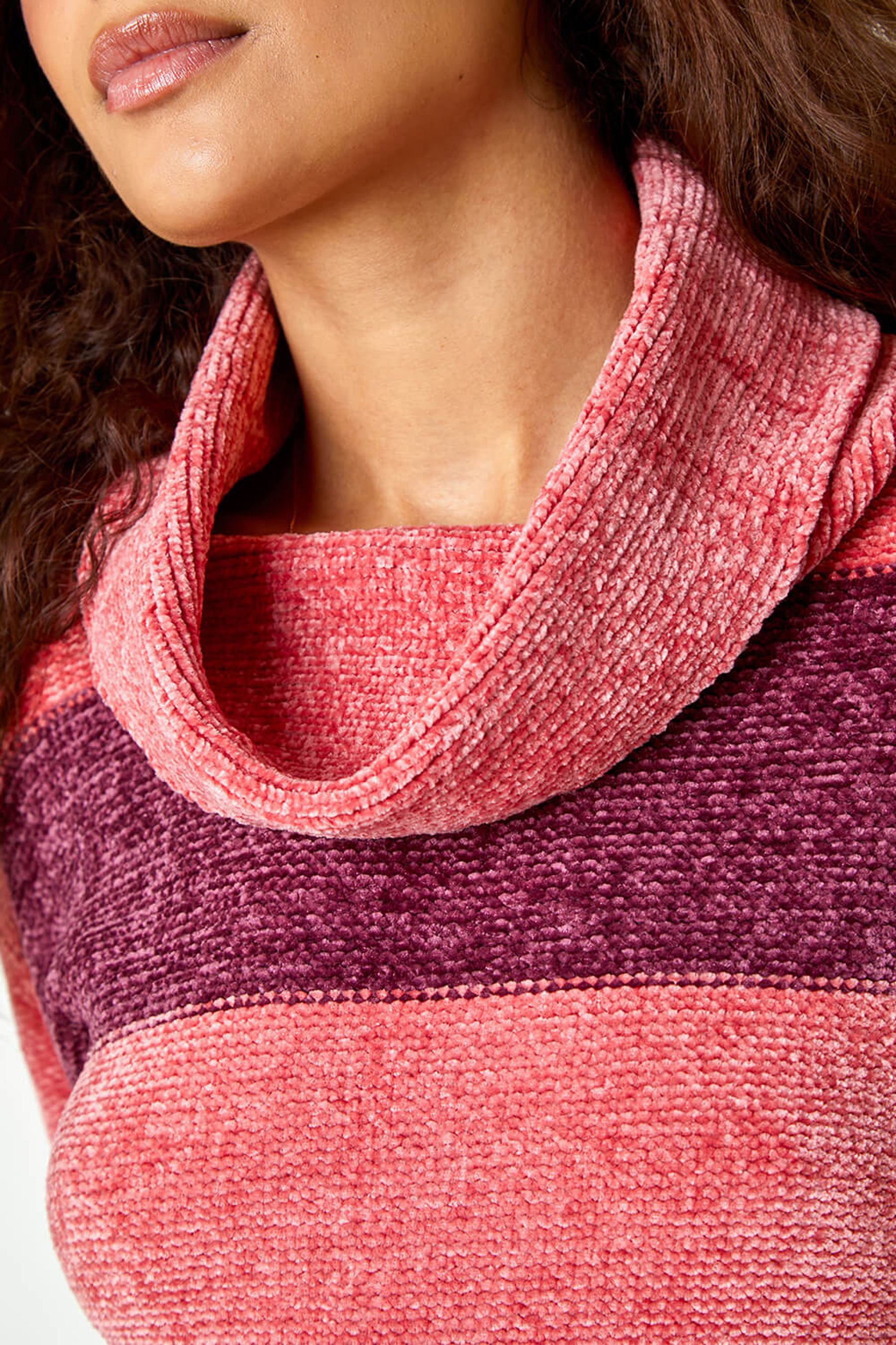 Roman Red Chenille Colour Block Roll Neck Jumper