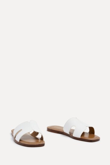 Linzi White Petra Flat Sliders With Open Loop Detailing