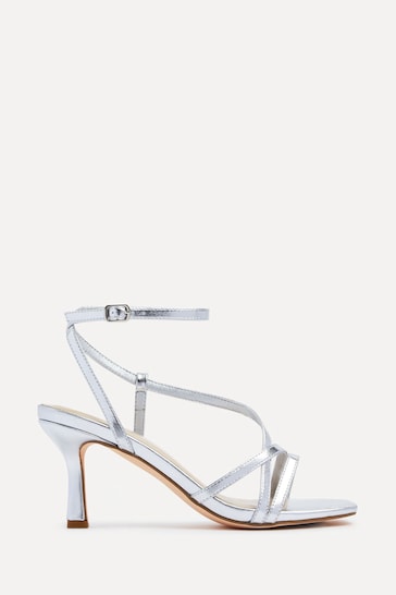 Linzi Silver Cassie Wide Fit Mid Heel Strappy Sandals With Ankle Strap