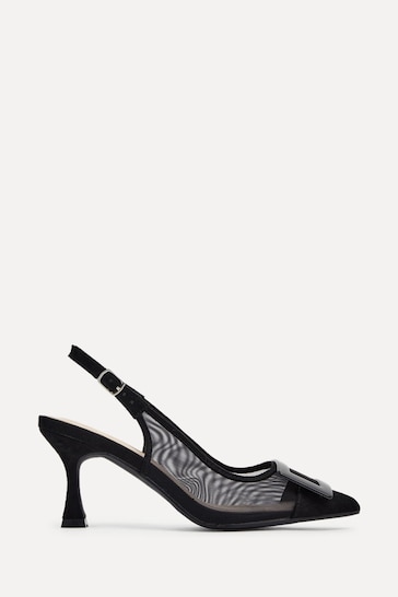 Linzi Black Ace Pointed Toe Court Heels With Mesh Detail
