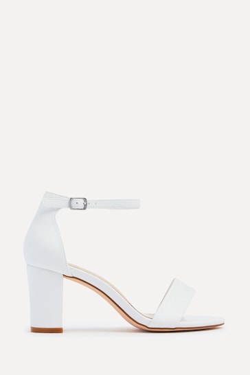 Linzi White Legacy Wide Fit Barely There Closed Back Block Heeled Sandals