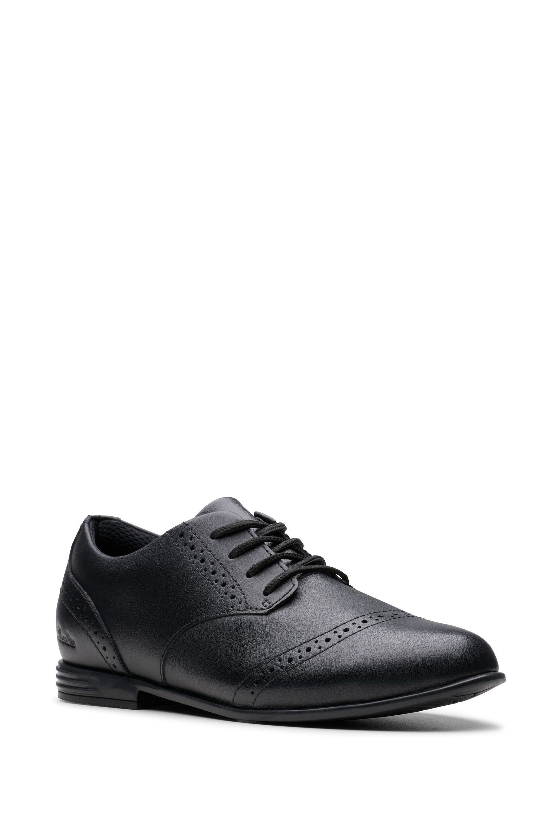 Clarks Black Wide Fit G Leather Younger Girls Finja Brogues