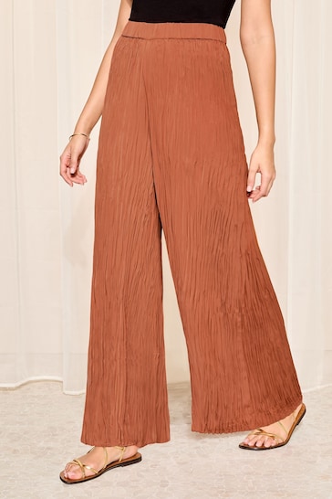 Friends Like These Red Crushed Crinkle Satin Wide Leg Elasticated Trousers