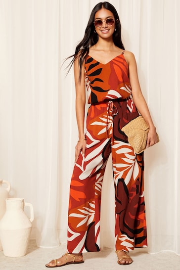 Friends Like These Red Petite Paperbag Woven Wide Leg Trousers