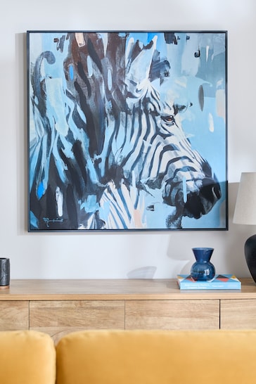 Teal Blue Zebra Framed Canvas Wall Art