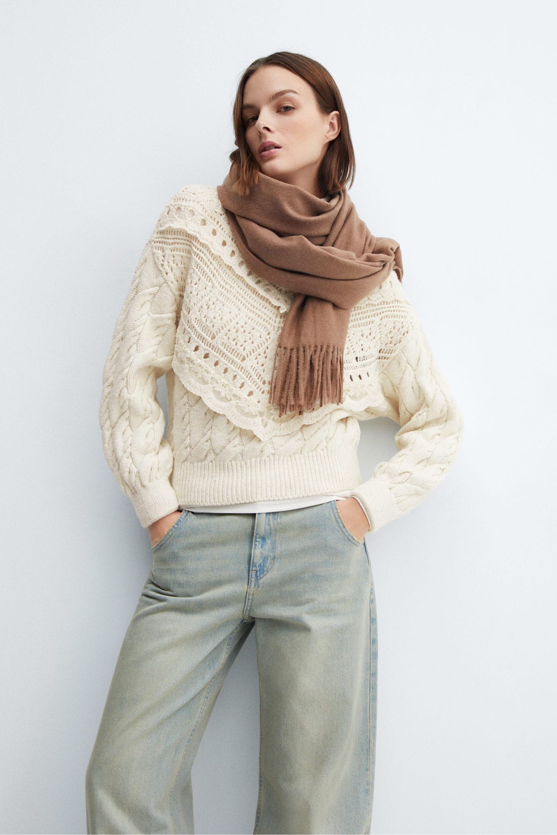 Mango Knitted Polo Neck Nude Sweater