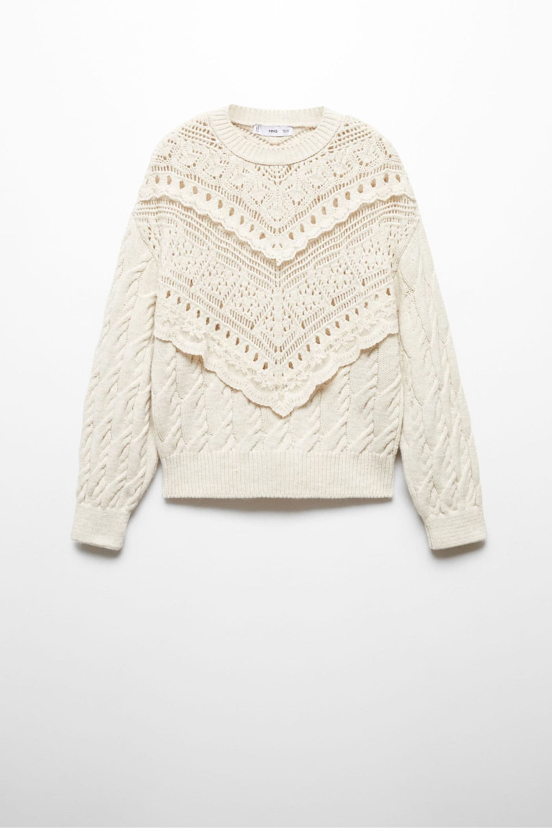 Mango Cable Knit Nude Jumper with Ruffle Detailing