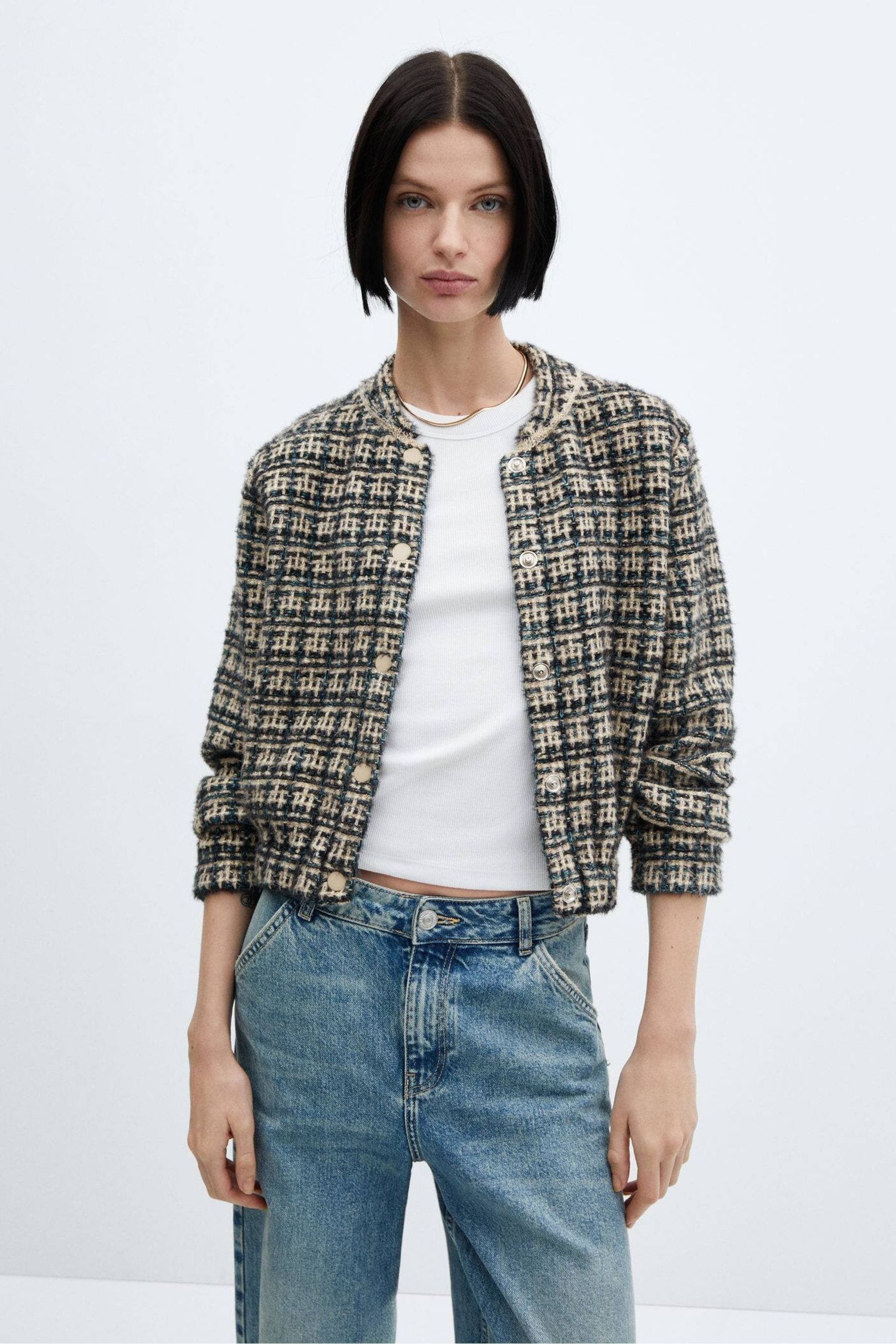 Buy Mango Checked Tweed Bomber Jacket from the Next UK online shop
