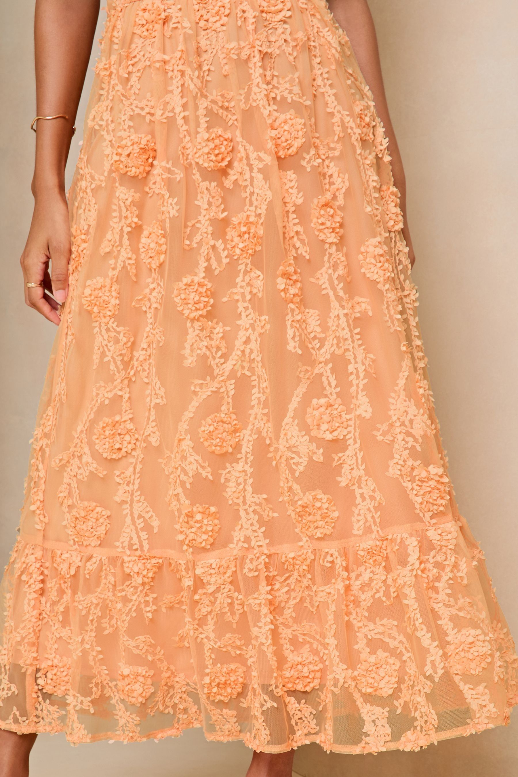 Ashley coral orange lace maxi dress hot sale