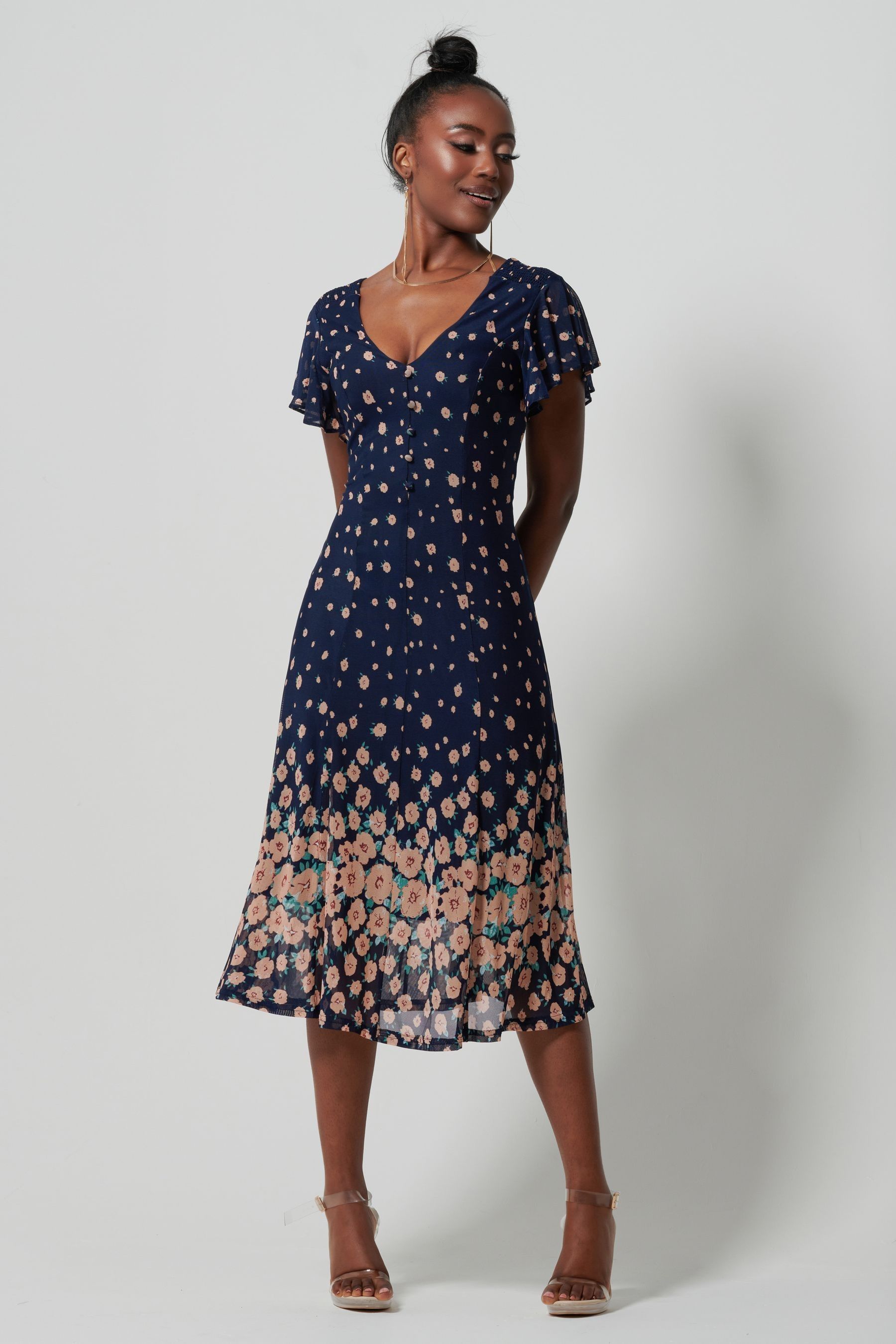 Buy Jolie Moi Blue Mirrored Mesh Fit Flare Midi Dress from the Next UK online shop