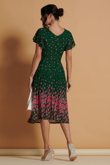 Jolie Moi Green Mirrored Mesh Fit & Flare Midi Dress