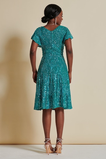 Jolie Moi Blue Sequin Fit & Flare Midi Dress