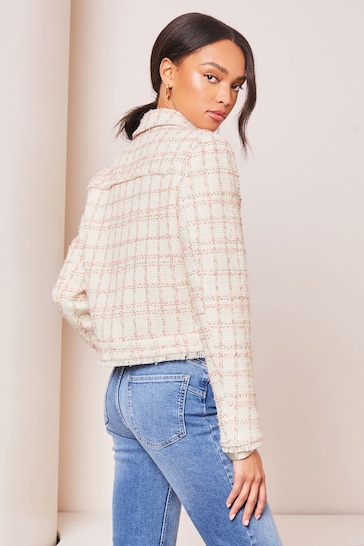 Lipsy Cream Boucle Patch Pocket Button Through Cropped Jacket