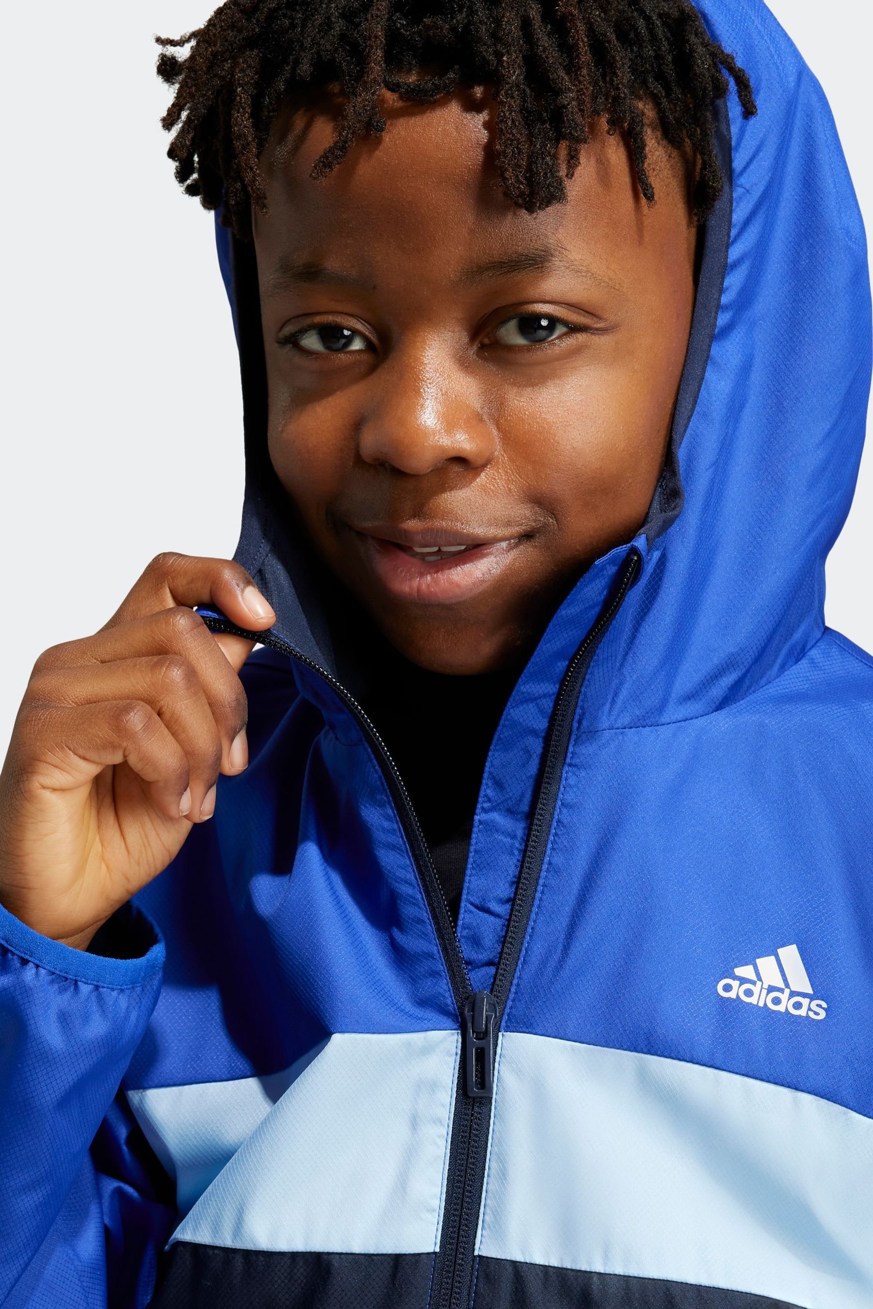 Adidas blue and white windbreaker clearance