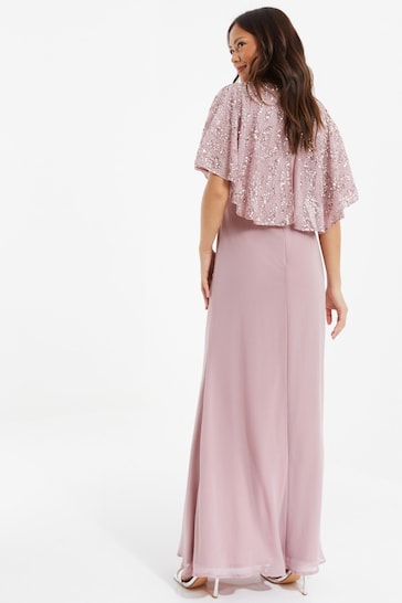 Quiz Pink Sequin Mesh Cap Sleeve Maxi Dress With Wrap Front