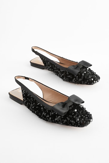 Black Forever Comfort® Sequin Bow Slingback Shoes