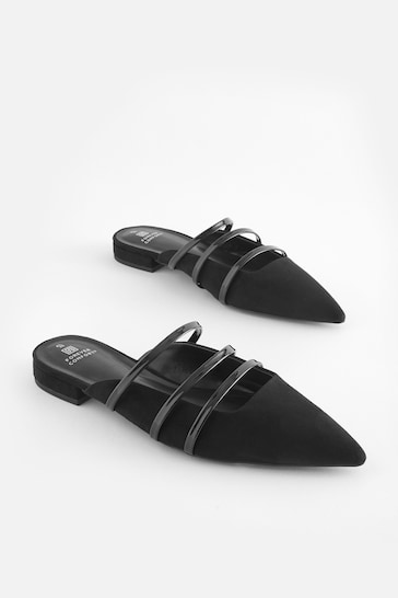 Black Forever Comfort® Point Toe Strappy Mules
