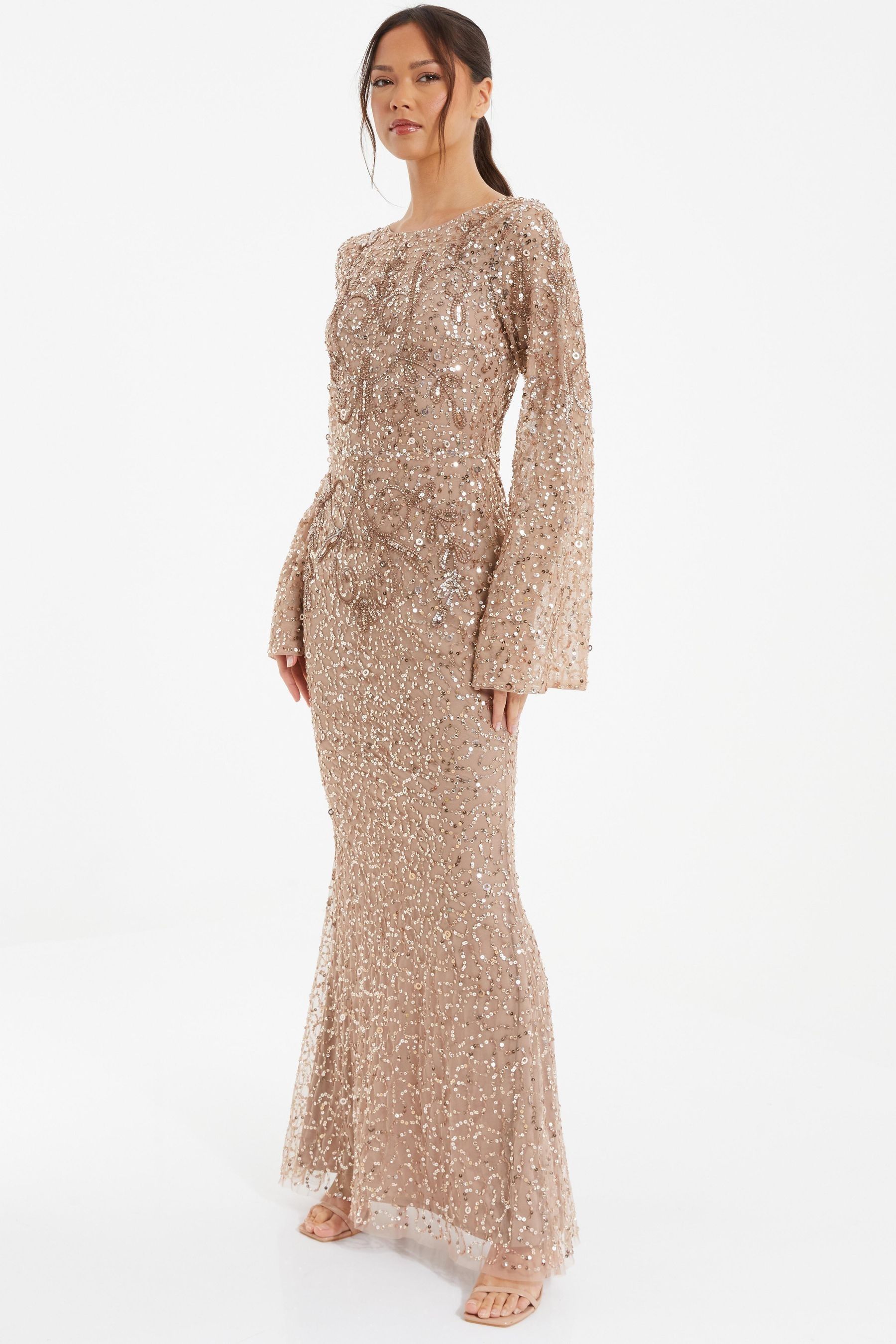 Rose gold sequin top long sleeve maxi dress